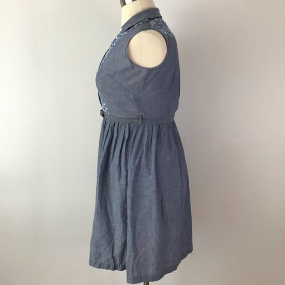 Vintage 1950s Embroidered Shirt Dress Chambray L - Picture 5 of 9